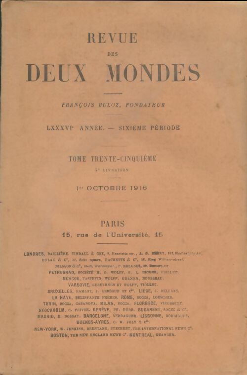 Livrenpoche : Revue des deux mondes 1916 Tome XXXV 3e livraison - Collectif - Livre