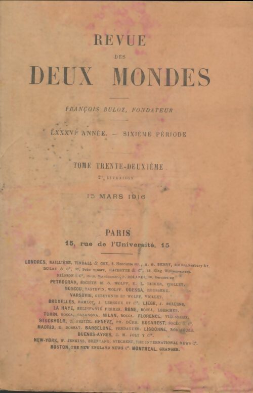 Livrenpoche : Revue des deux mondes 1916 Tome XXXII 2e livraison - Collectif - Livre