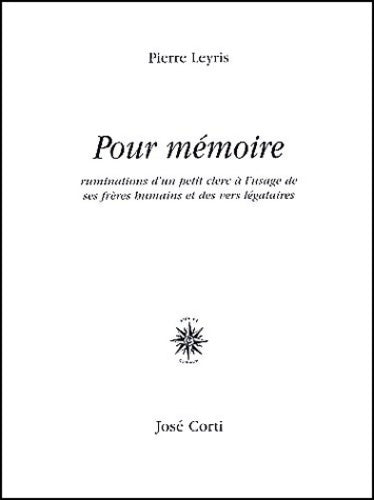 Livrenpoche : Pour mémoire - Pierre Leyris - Livre