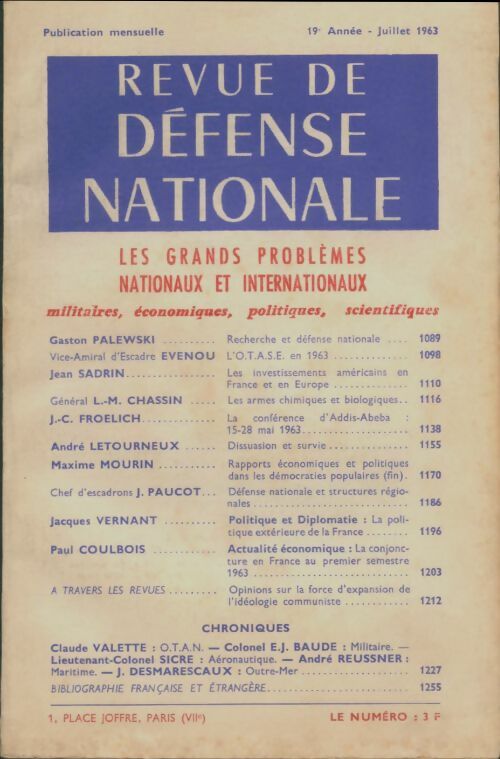 Livrenpoche : Revue de défense nationale Juillet 1963 - Collectif - Livre