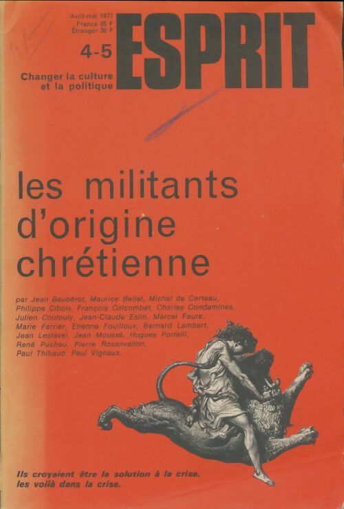 Livrenpoche : Esprit n°4-5 ; les militants d'origine chrétienne - Collectif - Livre