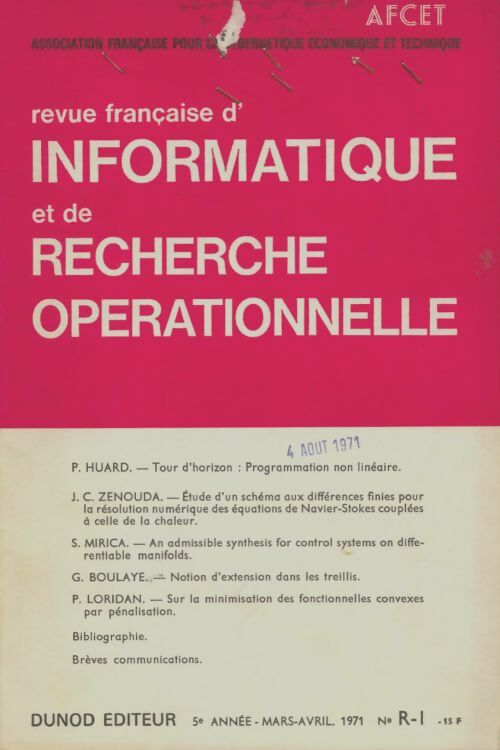 Livrenpoche : Revue française d'informatique et de recherche opoérationnelle n°R-1 1971 - Collectif - Livre