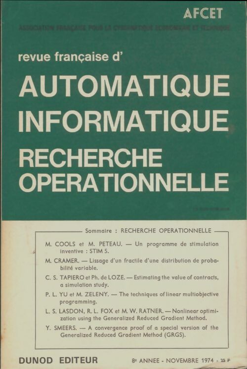 Livrenpoche : Revue française automatique informatique recherche opérationnelle n°V-3 1974 - Collectif - Livre