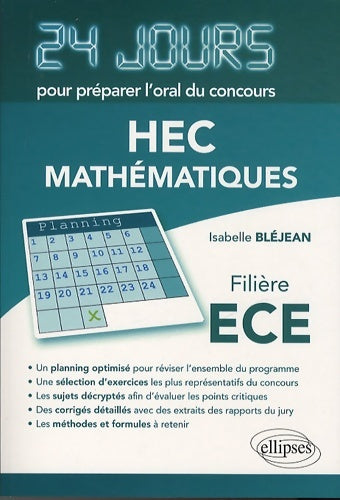 Livrenpoche : Mathématiques 24 Jours pour Préparer l'Oral du Concours HEC Filière ECE - Isabelle Bléjean - Livre
