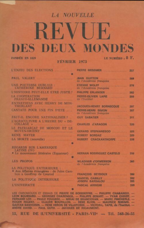Livrenpoche : Revue des deux mondes février 1973 - Collectif - Livre
