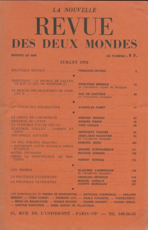 Livrenpoche : Revue des deux mondes juillet 1972 - Collectif - Livre