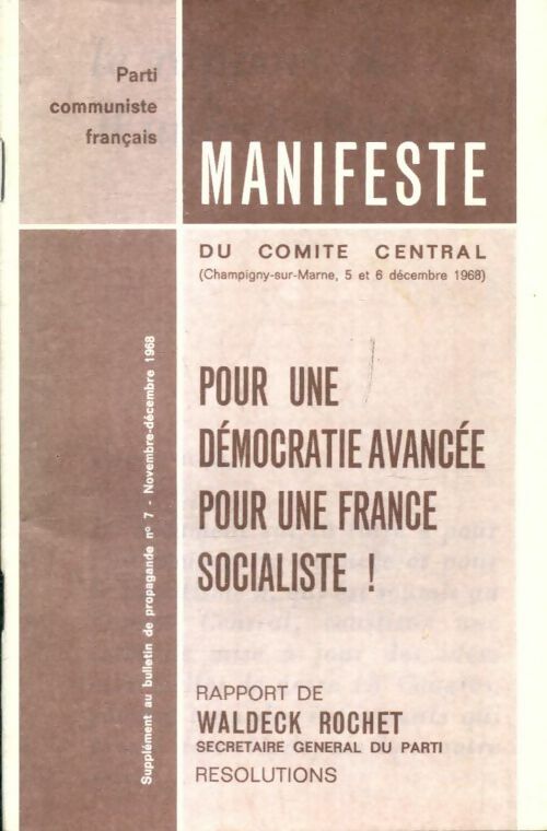 Livrenpoche : Pour une démocratie avancée pour une France socialiste ! - Collectif - Livre