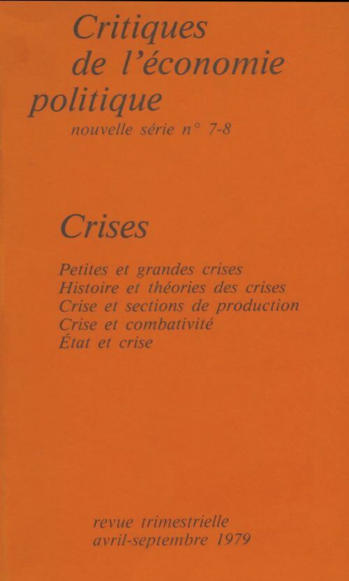 Livrenpoche : Critiques de l'économie politique (nouvelle série) n°7-8 - Collectif - Livre