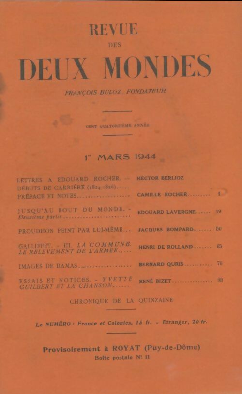 Livrenpoche : Revue des deux mondes mars 1944 - Collectif - Livre