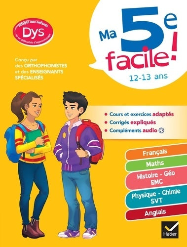 Livrenpoche : Ma 5e facile ! adapté aux enfants dyslexiques ou en difficulté d'apprentissage : Français maths anglais histoire-géo sciences - Isabelle Poulet - Livre
