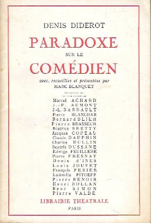 Livrenpoche : Paradoxe sur le comédien - Denis Diderot - Livre
