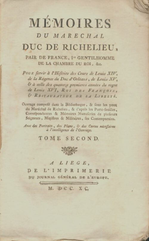Livrenpoche : Mémoires du marchal duc de Richelieu Tome II - Collectif - Livre