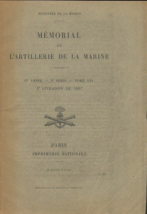 Livrenpoche : Mémorial de l'artillerie de la marine 33e année, 2e série Tome XXV - Collectif - Livre