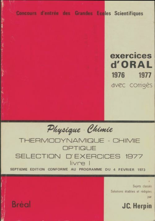 Livrenpoche : Physique-chimie exercices d'oral 1976 - J.C Herpin - Livre
