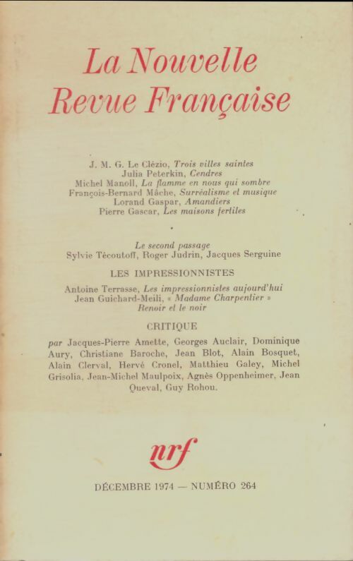 Livrenpoche : La nouvelle revue française n°264 - Collectif - Livre