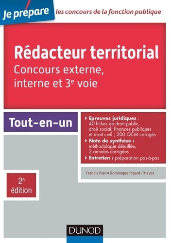 Livrenpoche : Rédacteur territorial - Concours externe interne et 3e voie - 2e éd. - Tout-en-un : Tout-en-un - Francis Pian - Livre