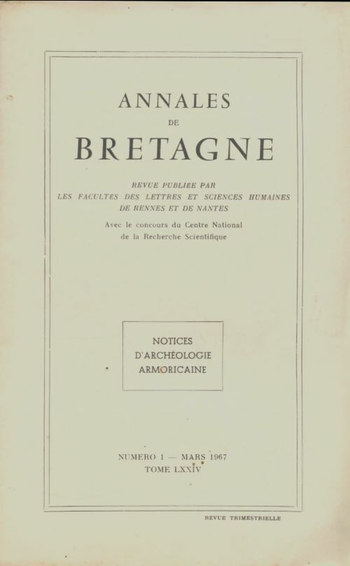 Livrenpoche : Annales de Bretagne Tome LXXIV n°1 - Collectif - Livre