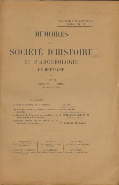 Livrenpoche : Société d'histoire et d'archéologie de Bretagne Tome V - Collectif - Livre