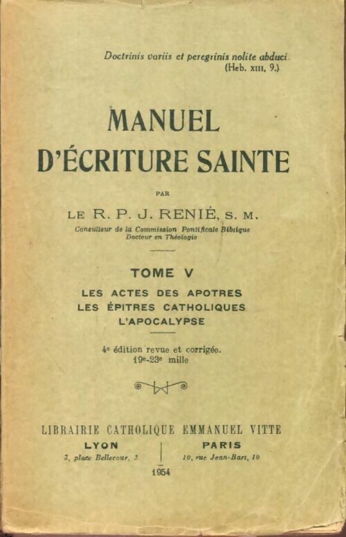 Livrenpoche : Manuel d'écriture sainte Tome V - S. M. Renié - Livre