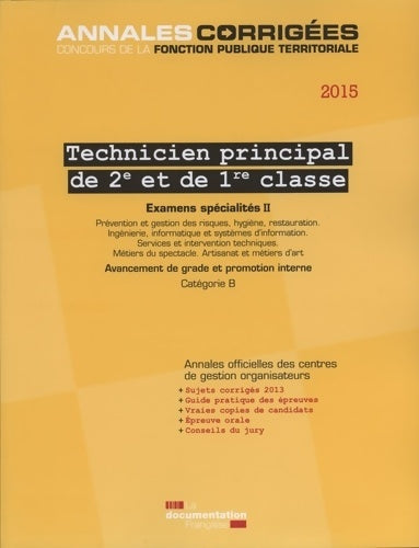 Livrenpoche : Technicien principal 2e et 1ere classe 2015 - examens specialites ii - Centre Interdépartemental De Gestion De La Petite Couronne De La Région Ile De France (CIGPC) - Livre