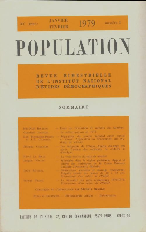 Livrenpoche : Population 34e année n°1 - Collectif - Livre