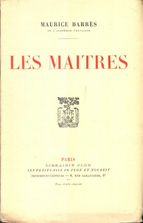 Livrenpoche : Les maîtres - Maurice Barrès - Livre