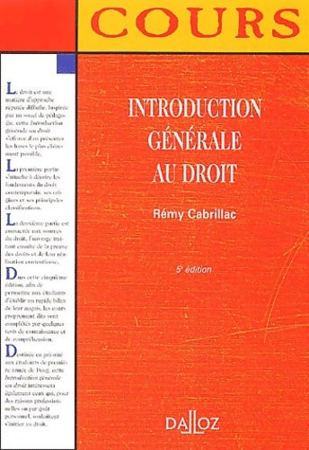 Livrenpoche : Introduction générale au droit - Rémy Cabrillac - Livre