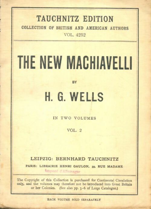 Livrenpoche : The new Machiavelli Tome II - Herbert George Wells - Livre