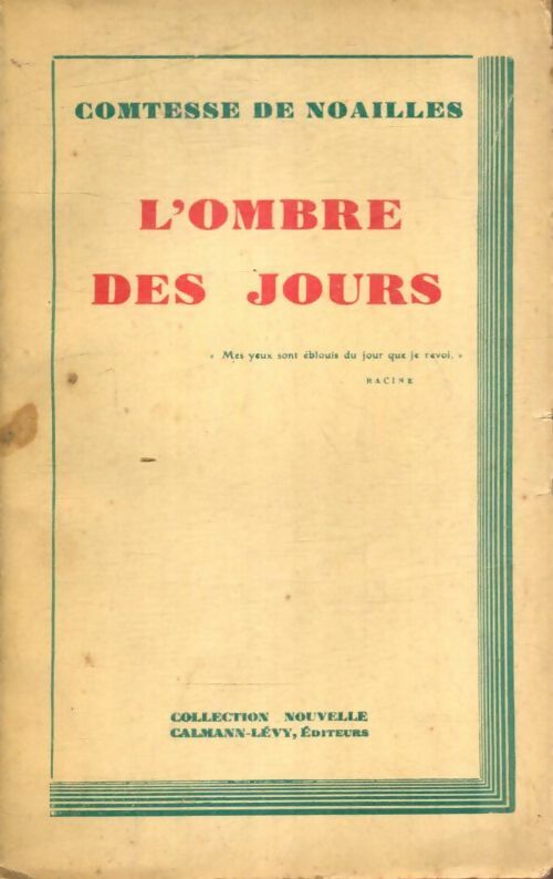 Livrenpoche : L'ombre des jours - Comtesse De Noailles - Livre