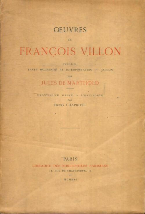Livrenpoche : Oeuvres de François Villon - Jules De Marthold - Livre