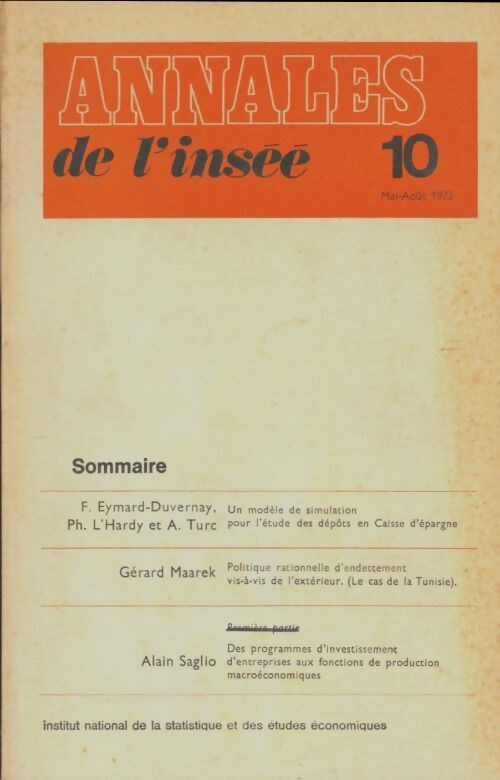 Livrenpoche : Annales de l'inséé n°10 - Collectif - Livre