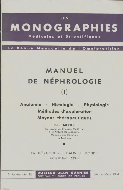 Livrenpoche : Manuel de néphrologie Tome I - Paul Meriel - Livre