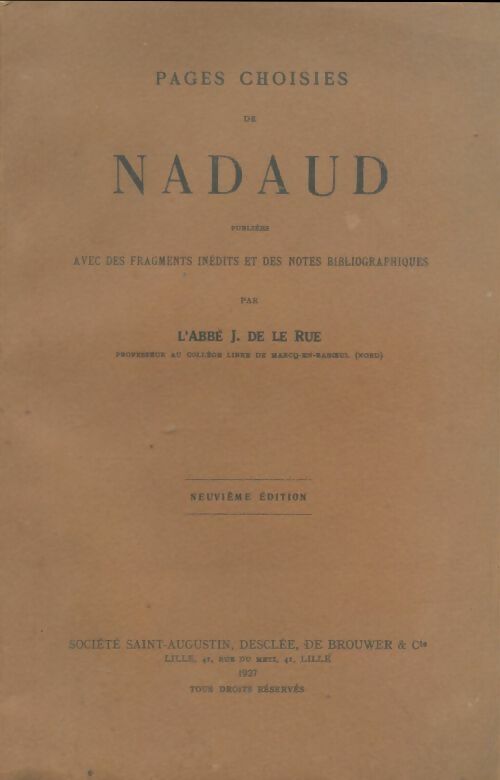 Livrenpoche : Pages choisies de Nadaud - J De La Rue - Livre
