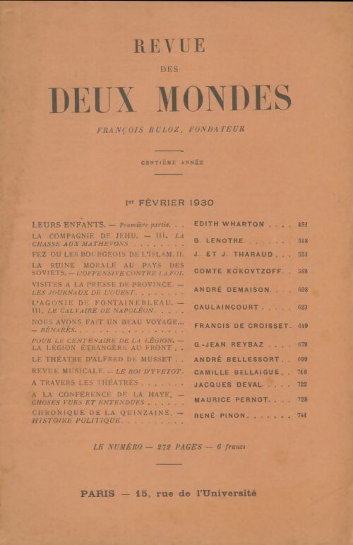 Livrenpoche : Revue des deux mondes février 1930 - Collectif - Livre