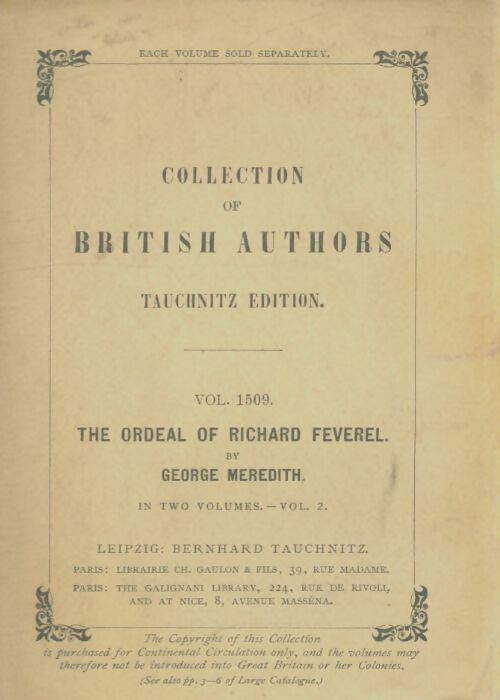 Livrenpoche : The ordeal of Richard Feverel vol 2 - George Meredith - Livre