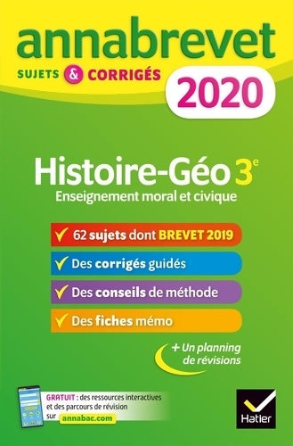 Livrenpoche : Annales du brevet Annabrevet 2020 Histoire Géographie EMC 3e : 65 sujets corrigés - Christophe Clavel - Livre