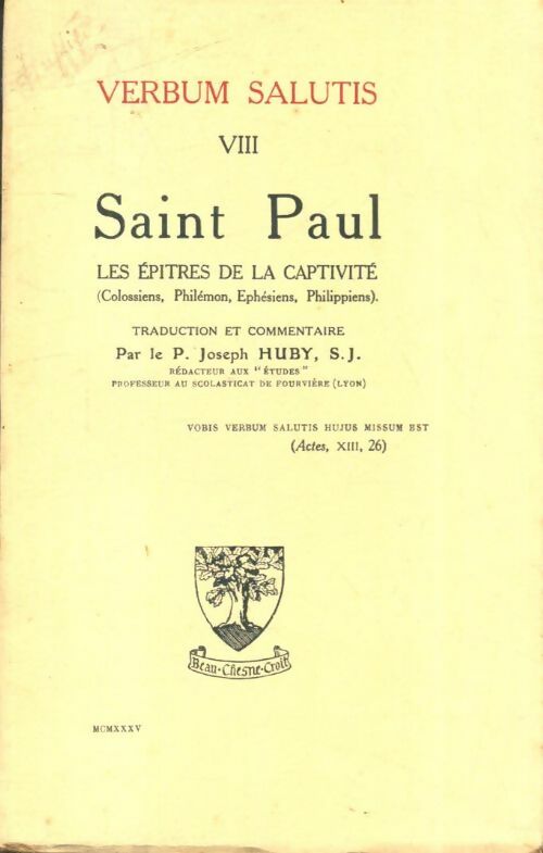 Livrenpoche : Verbum salutis Tome VIII : Saint Paul, les épitres de la captivité - Joseph Huby - Livre