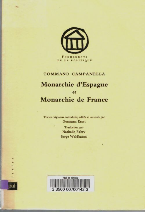 Livrenpoche : Monarchie d'Espagne : Monarchie de France - Tommaso Campanella - Livre