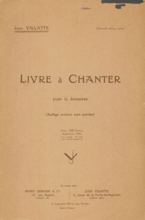 Livrenpoche : Livre à chanter pour la jeunesse - Jean Villatte - Livre
