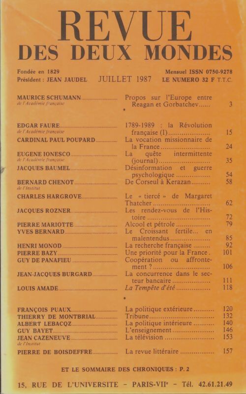 Livrenpoche : Revue des deux mondes juillet 1987 - Collectif - Livre