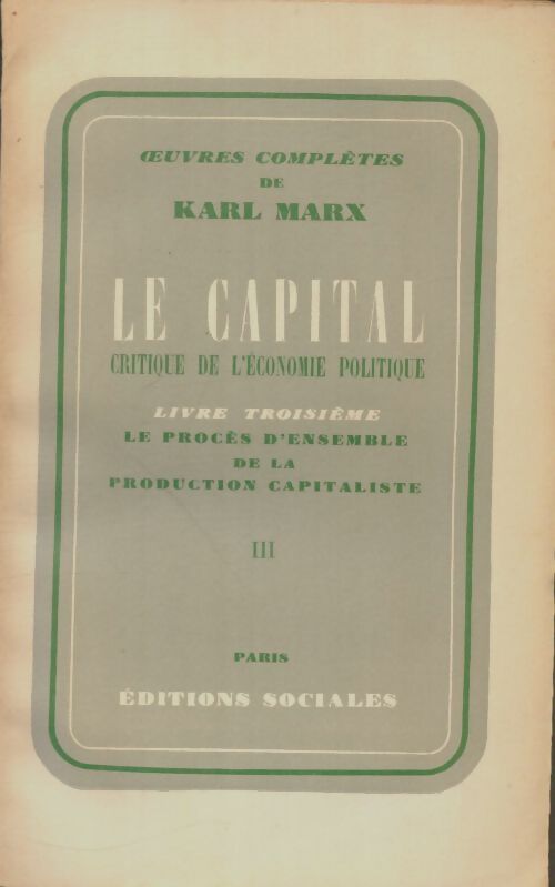 Livrenpoche : Le capital Tome III - Karl Marx - Livre