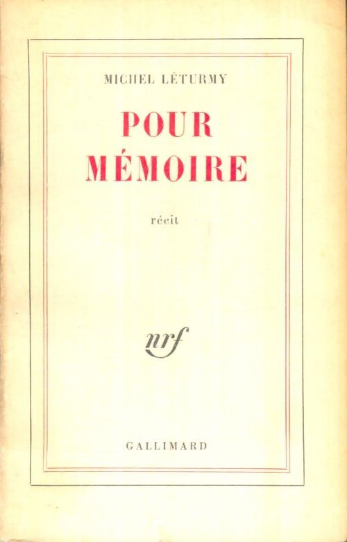 Livrenpoche : Pour mémoire - Michel Leturmy - Livre