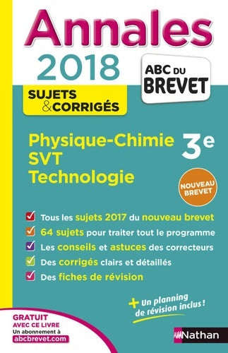 Livrenpoche : Annales ABC du Brevet Physique-Chimie SVT Techno 2018 : Sujets et corrigés - Collectif - Livre