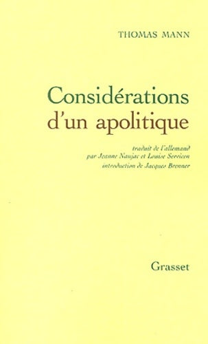 Livrenpoche : Considérations d'un apolitique - Thomas Mann - Livre