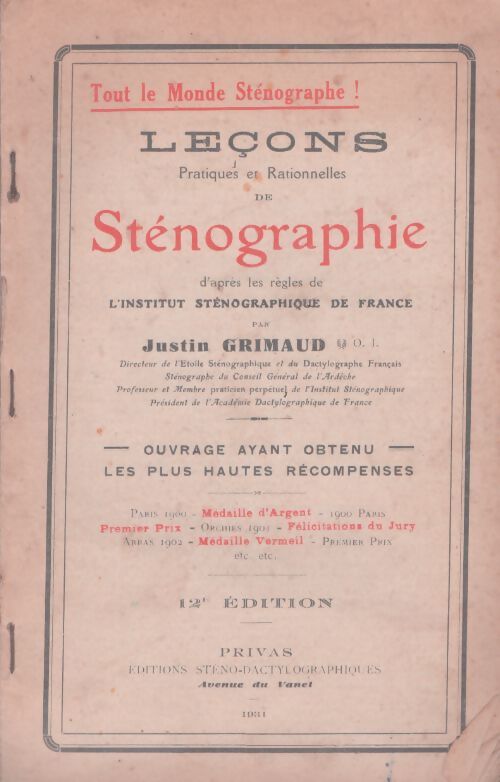 Livrenpoche : Leçons pratiques et rationnelles de sténographie - Justin Grimaud - Livre