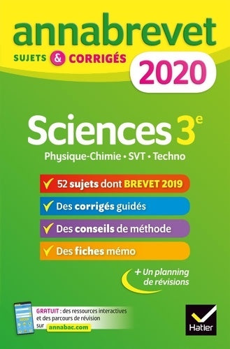 Livrenpoche : Annales du brevet Annabrevet 2020 Sciences 3e : 54 sujets corrigés - Nadège Jeannin - Livre
