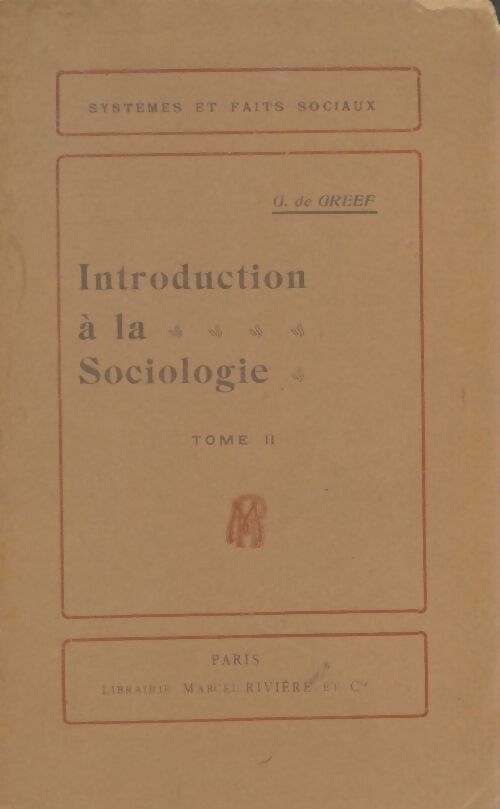Livrenpoche : Introduction à la sociologie Tome II - Georges De Greef - Livre