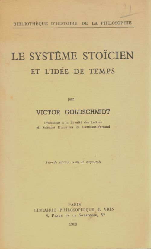 Livrenpoche : Le système stoïcien et l'idée de temps - Victor Goldsmith - Livre