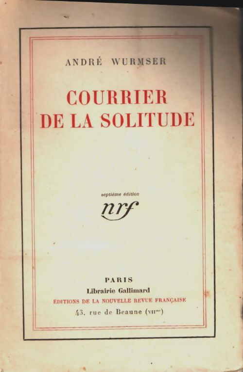 Livrenpoche : Courrier de la solitude - André Wurmser - Livre