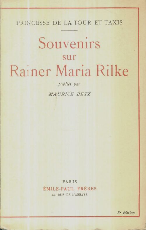 Livrenpoche : Souvenirs sur Rainer Maria Rilke - Princesse De La Tour Et Taxis - Livre